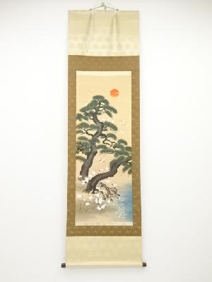 秀麗筆　群鶴　肉筆絹本掛軸（共箱）